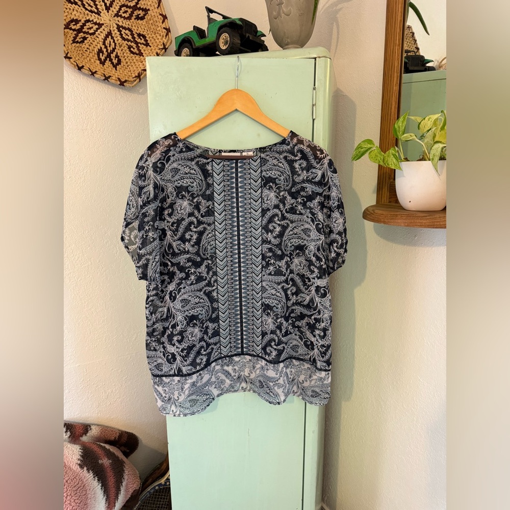 Liz Claiborne Short Sleeve Blouse, Blue, Size XL